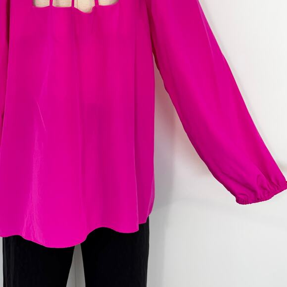 Lilly Pulitzer Leslie Silk Top Blouse Raz Berry Hot Pink Strappy Cutout Back L - Picture 8 of 14